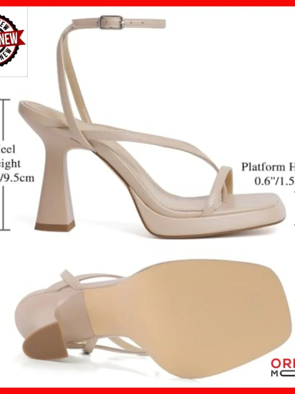 Strappy Platform Heeled Sandals with Ankle Strap, Square Open Toe, 3.74 Inch
